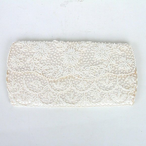 Vintage ADG Fashion Imports Evening Beaded Cream/Ivory Clutch Purse Formal - Picture 2 of 8